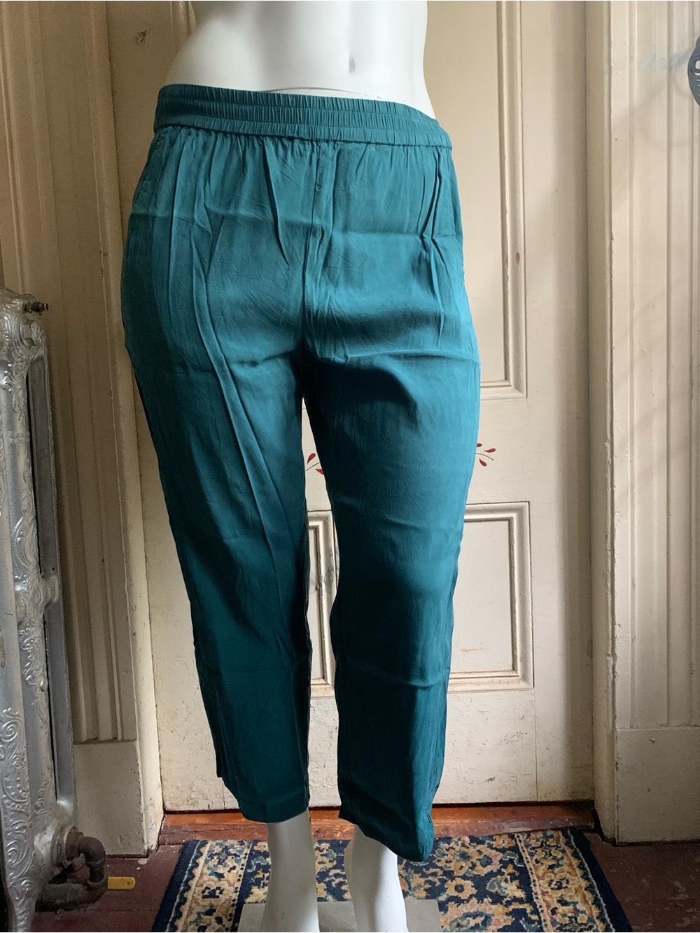 Universal Standard Pull-On Cupro Pants in Deep Teal Green